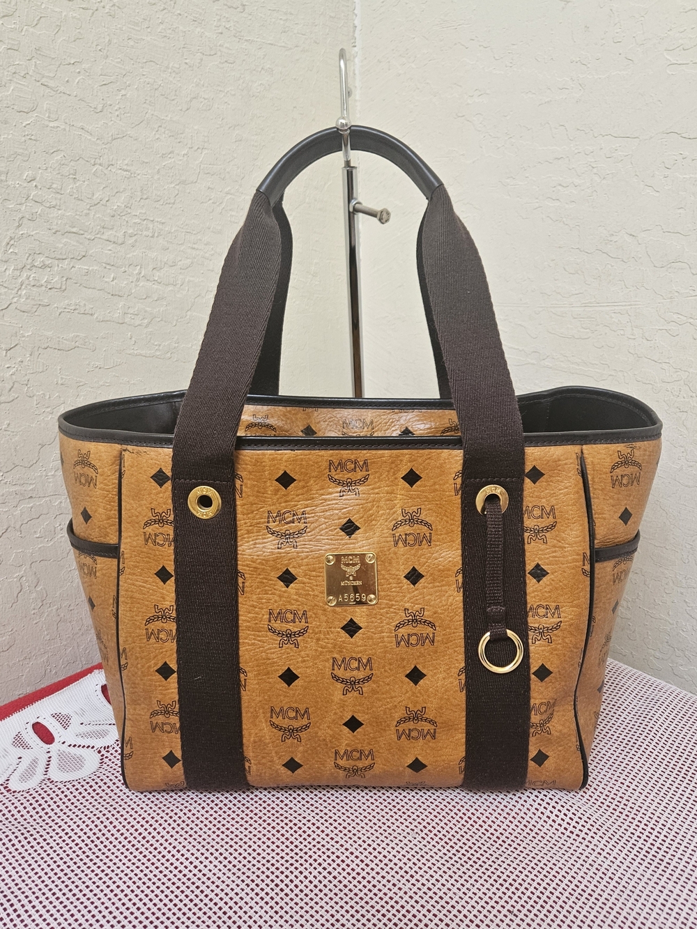 MCM Rare Design Cognac Handbag Satchel AUTHENTIC
